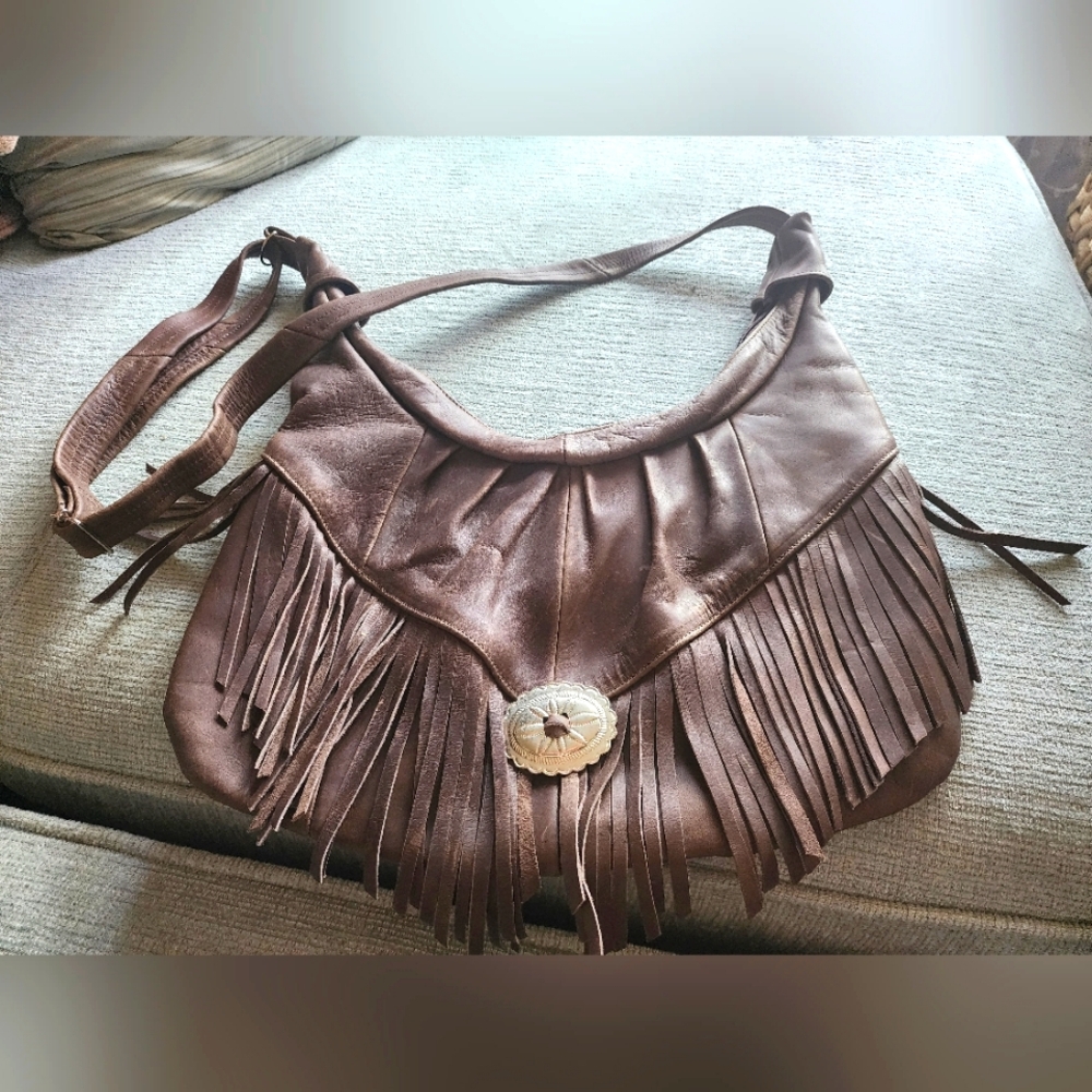 Brand new genuine leather fringed crossbody